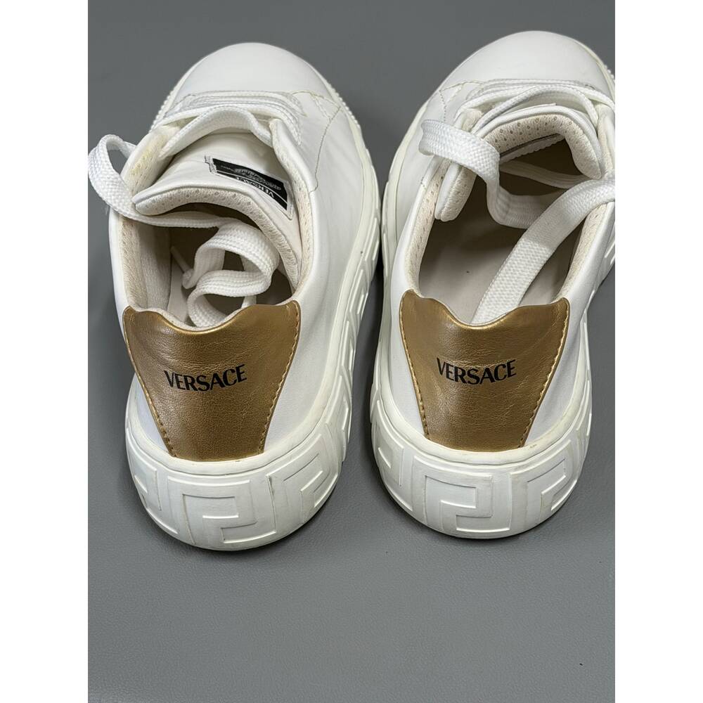 Versace Kids Greca Low Top Sneakers White Gold Heel